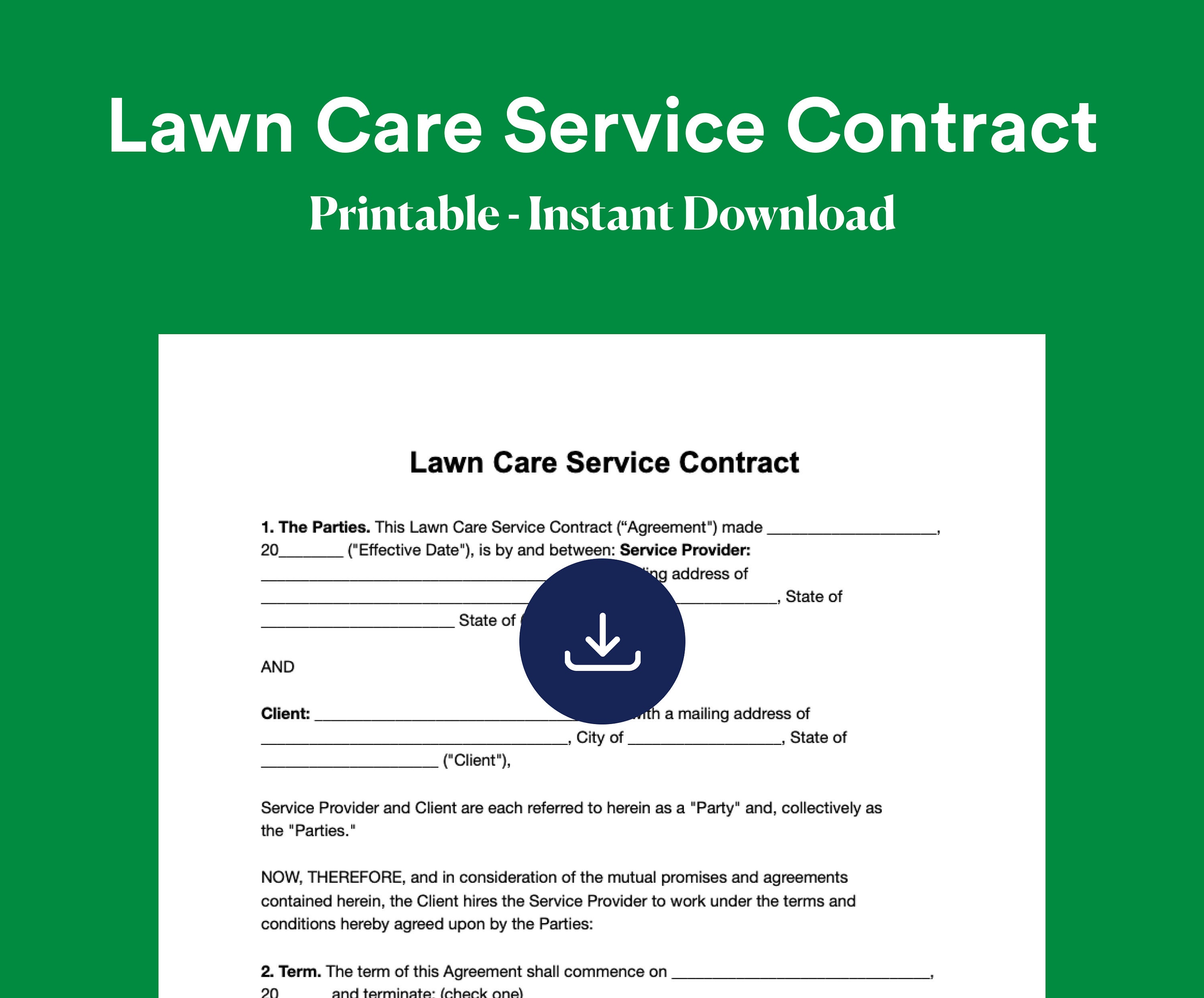 Lawn Care Contract | Editable Instant Download | Lawn Care Service ...