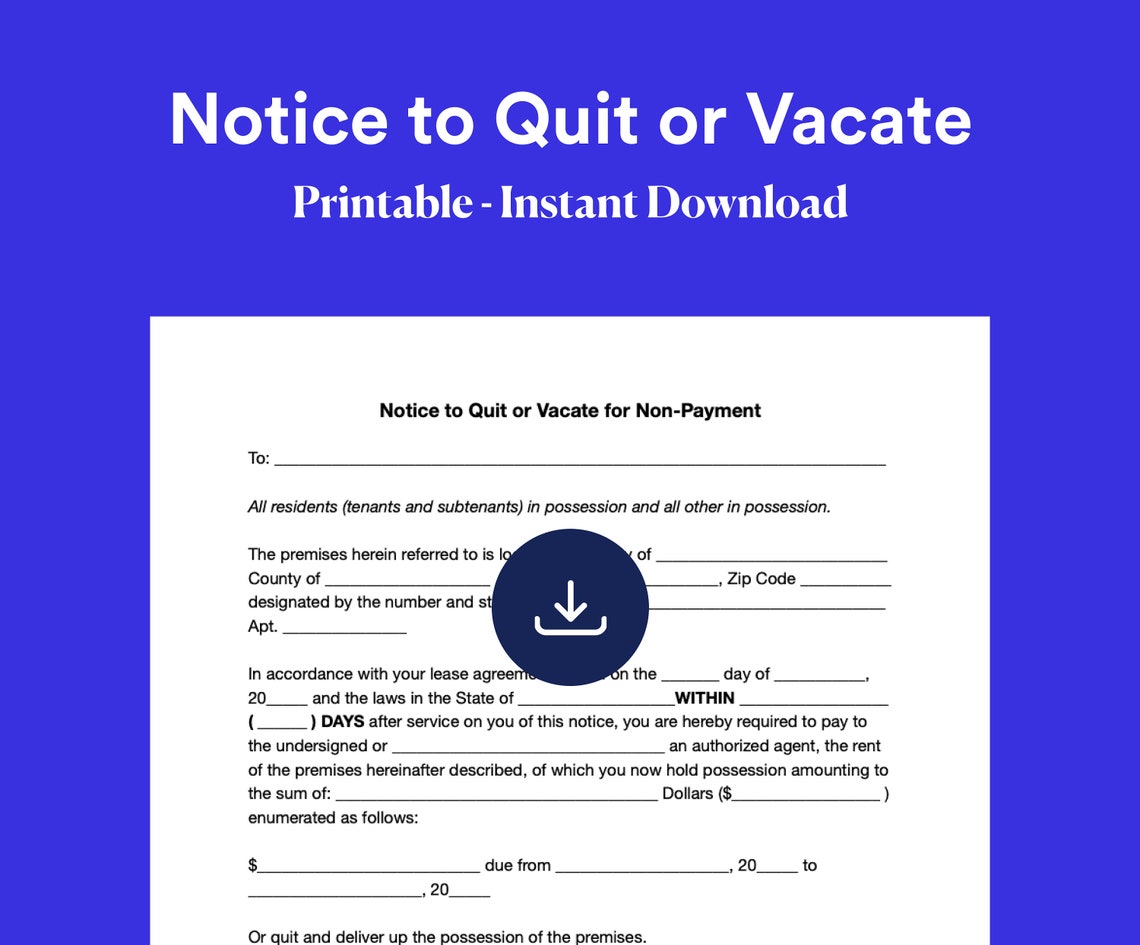 Eviction Notice Template: Notice to Quit, PDF & DOCX (8.5x11) - Etsy