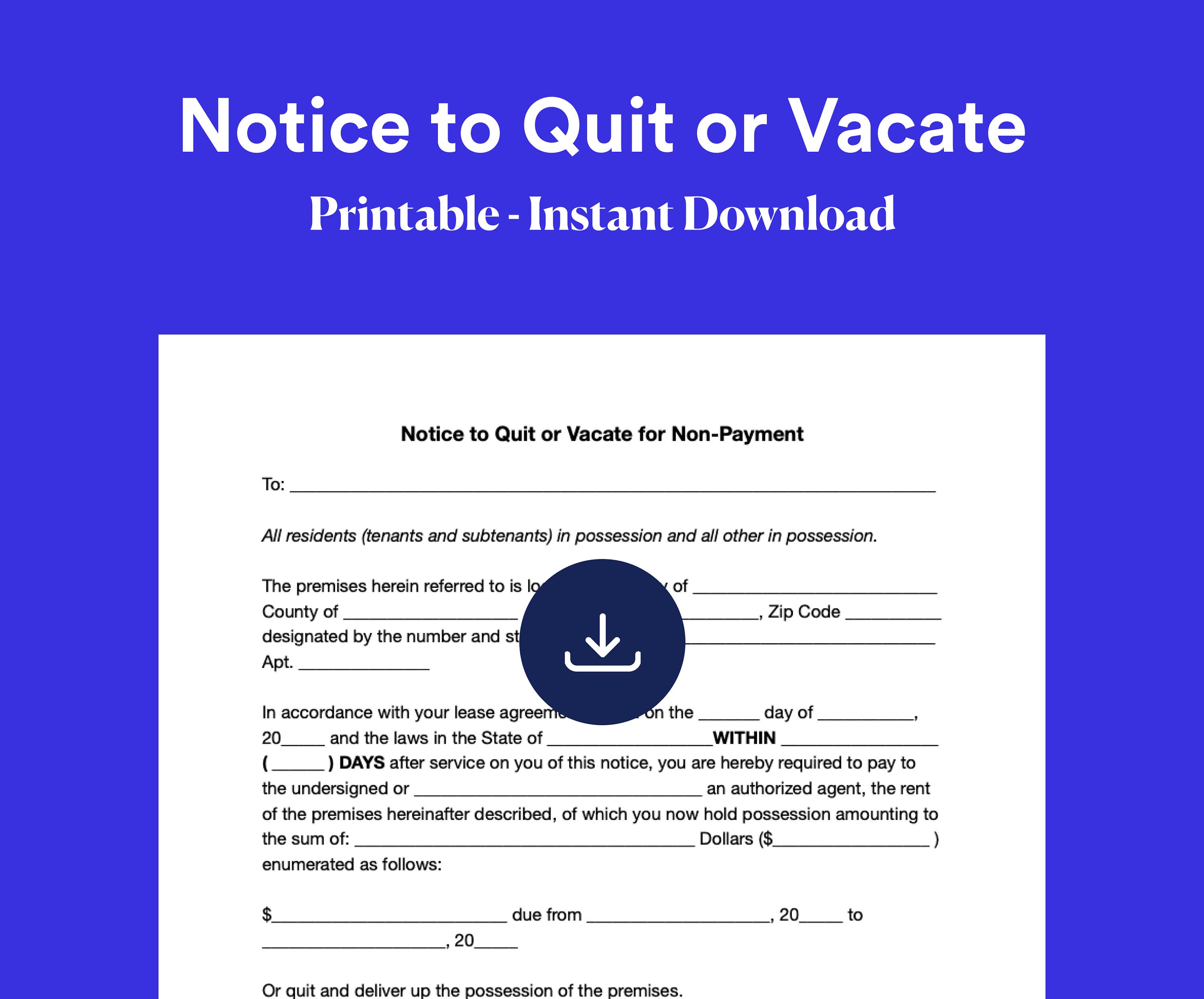 eviction notice notice to quit quit form late rent etsy canada