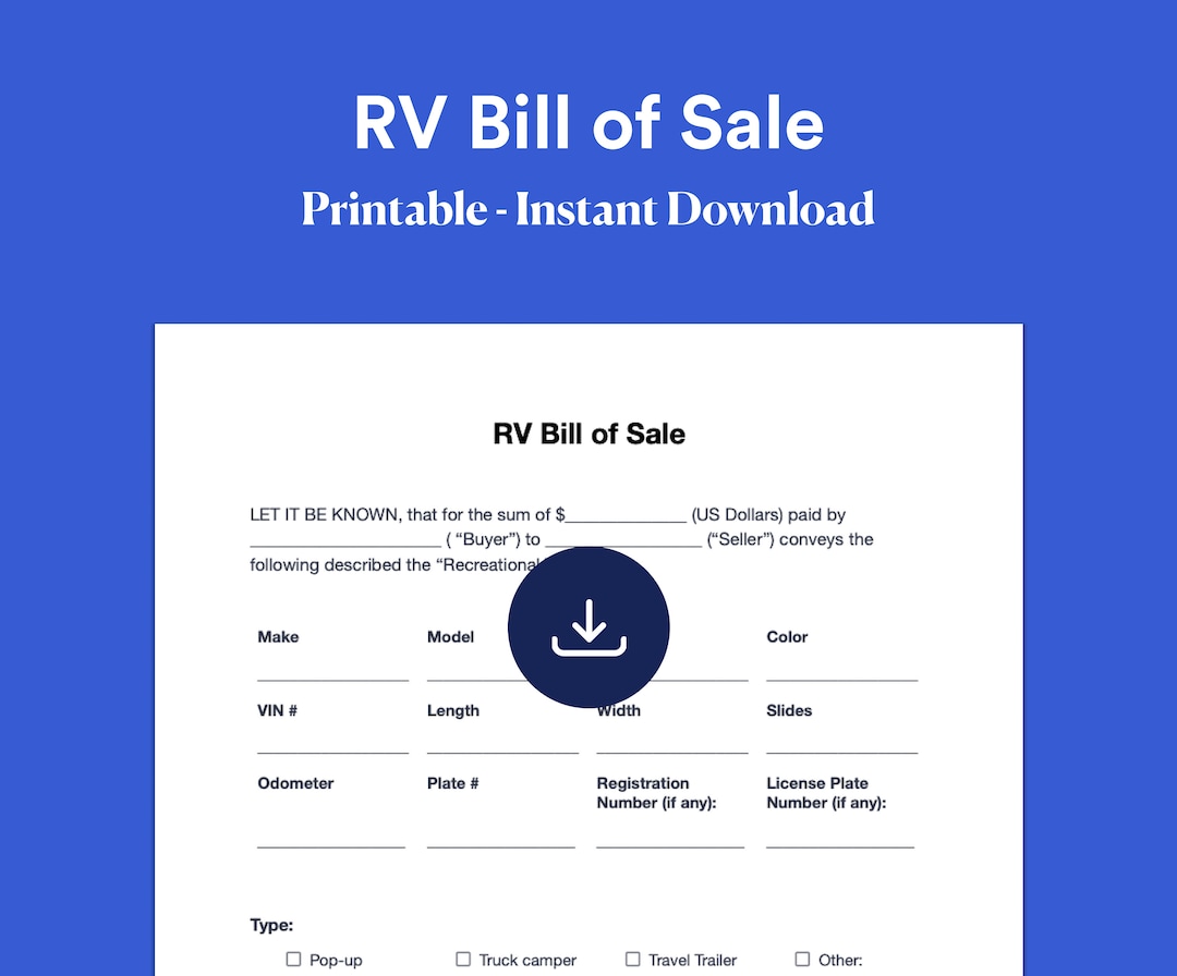 RV Bill of Sale Form Template Printable & Editable as is Bill of Sale RV Bill of Sale Form Template Printable & Editable as is Bill of Sale