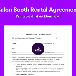 Salon Booth Rental Contract Template: Editable Agreement (Digital Download)