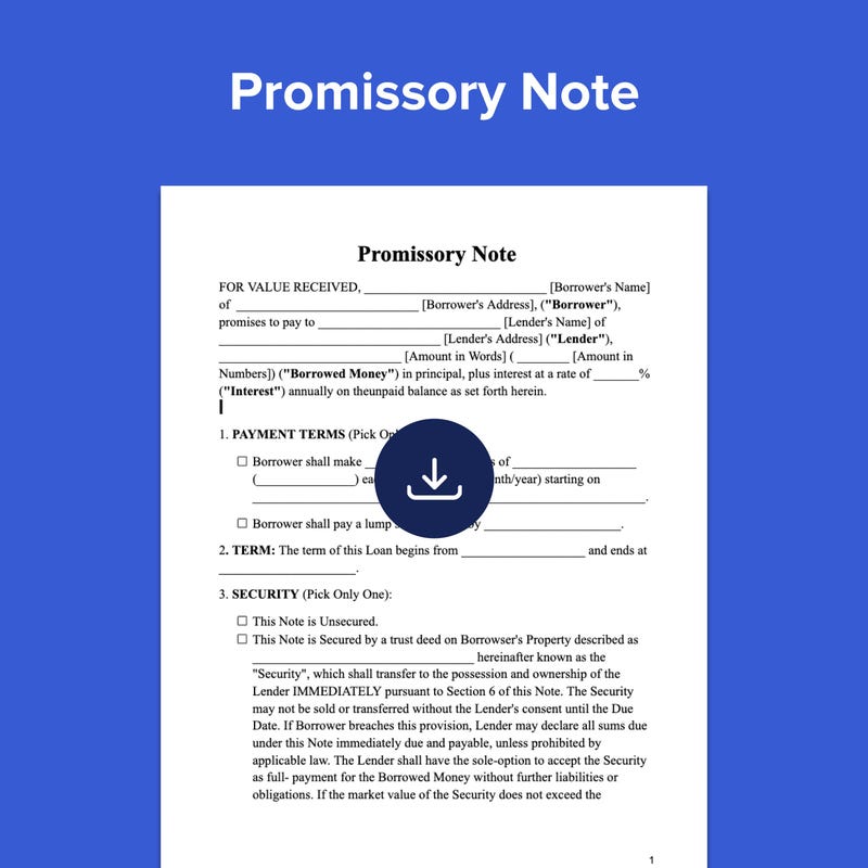 Promissory Note Template - Etsy