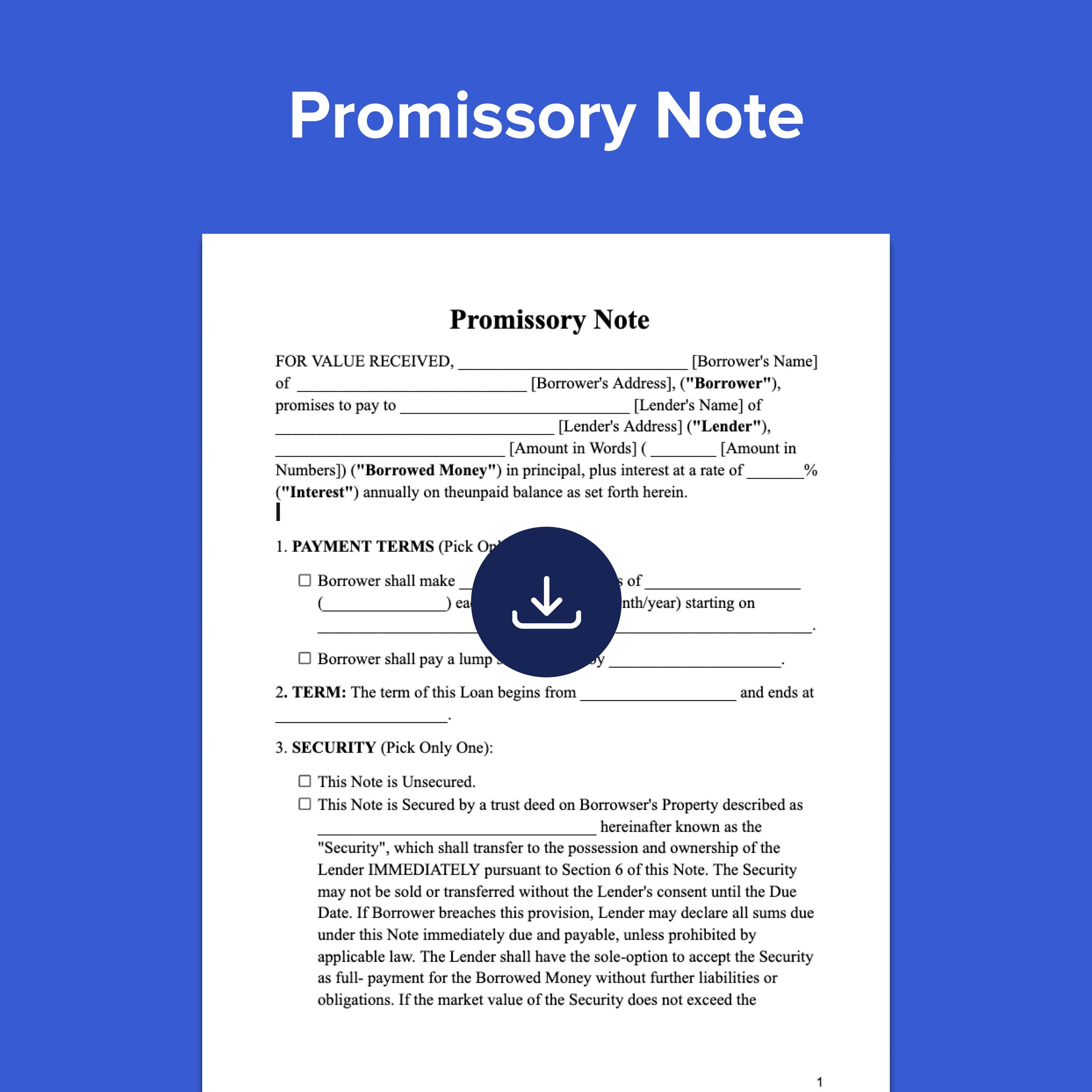 Editable Promissory Note Template: US Letter (PDF & DOCX) - Etsy