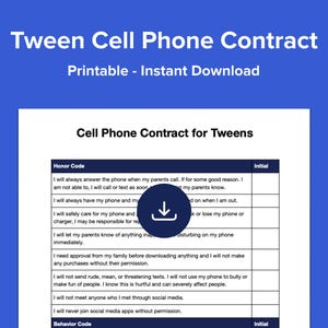 Tween Cell Phone Contract, Cell Phone Agreement, Cell Phone Rules Template, Printable Phone Contract, Editable - PDF & DOCX