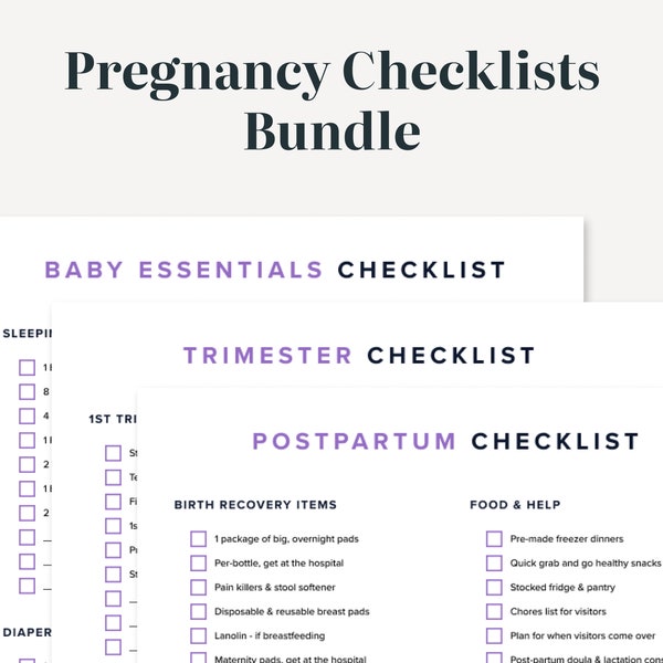 Pregnancy Checklists Bundle Printable, To Do Lists, Planning, Baby Essentials, Expecting Mom Checklists - PDF