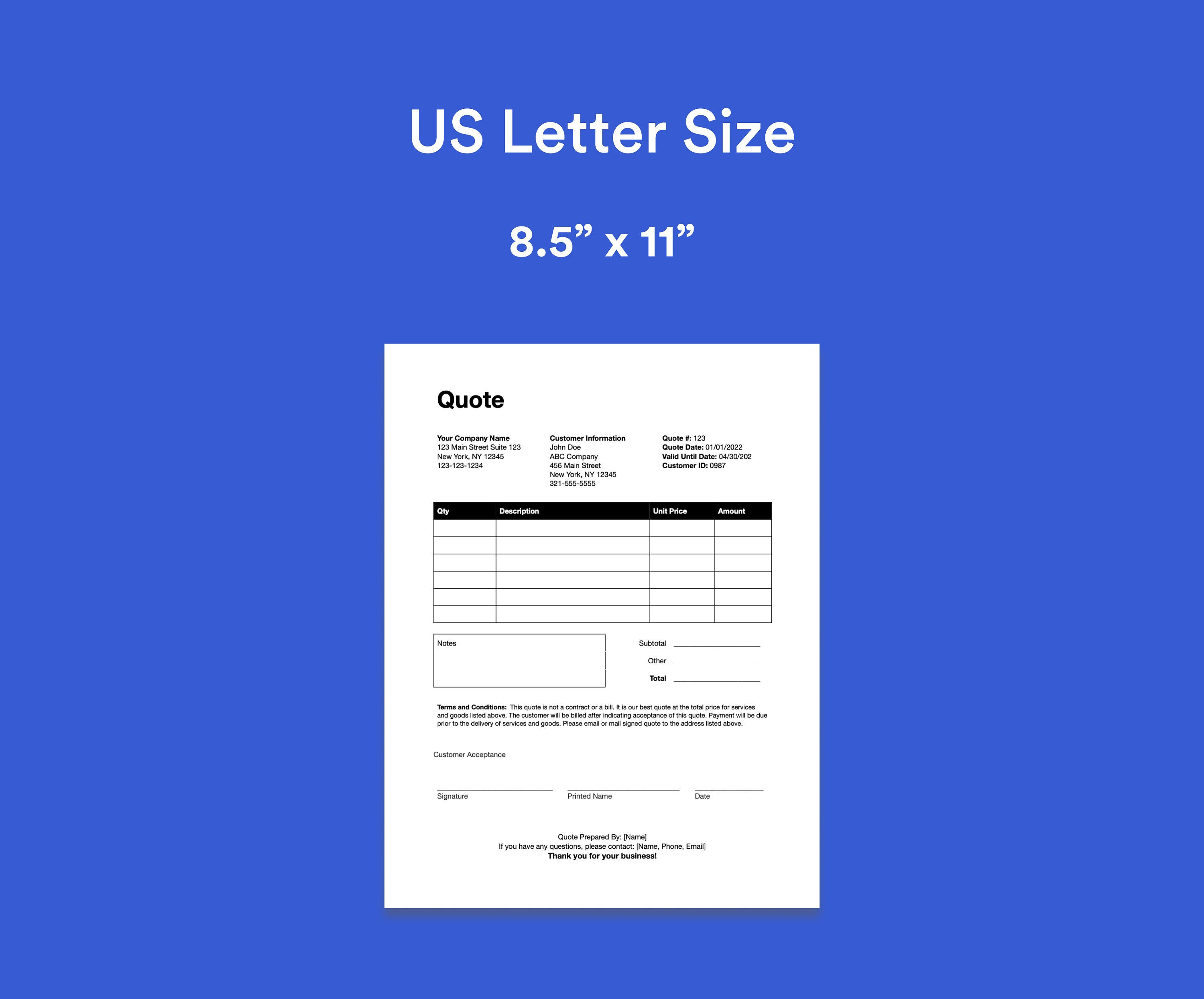 Editable Quote Form Template: Printable Cost Estimate (PDF & .docx) - Etsy