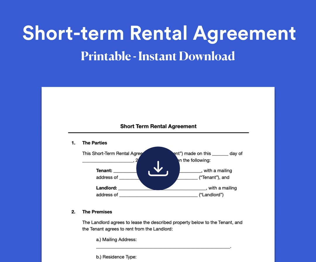 Short Term Rental Agreement Template Instant Download Short Term Lease Short Term Rental Agreement Template Instant Download Short Term Lease