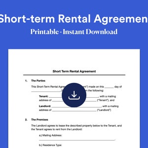 Short Term Rental Agreement Template | Instant Download | Short Term Lease Agreement | Short-Term Vacation Rental