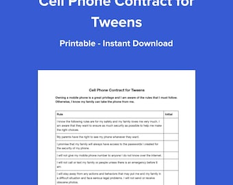 Cell Phone Contract for Tweens - Digital Download - PDF & DOCX