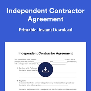 Independent Contractor Agreement, Subcontractor, Consulting Agreement, Freelance Contract, General Contractor, PDF, DOCX