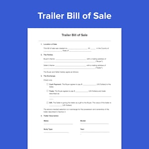 Trailer Bill of Template, Editable Contract (PDF, DOCX)