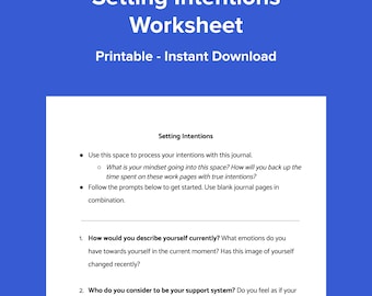 Setting Intentions Worksheet: CBT Therapy Journal Prompts (PDF)- Editable pdf & .docx files