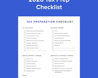 Tax Prep Checklist - Self Employed Tax Preparation Printables - Instant Download -  Accounting