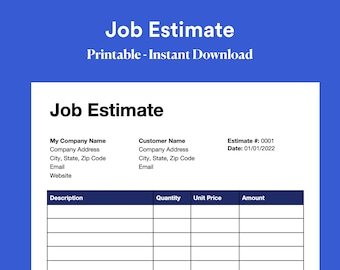 Job Estimate, Contractor Estimate, Template - PDF & Google Doc / Microsoft Word