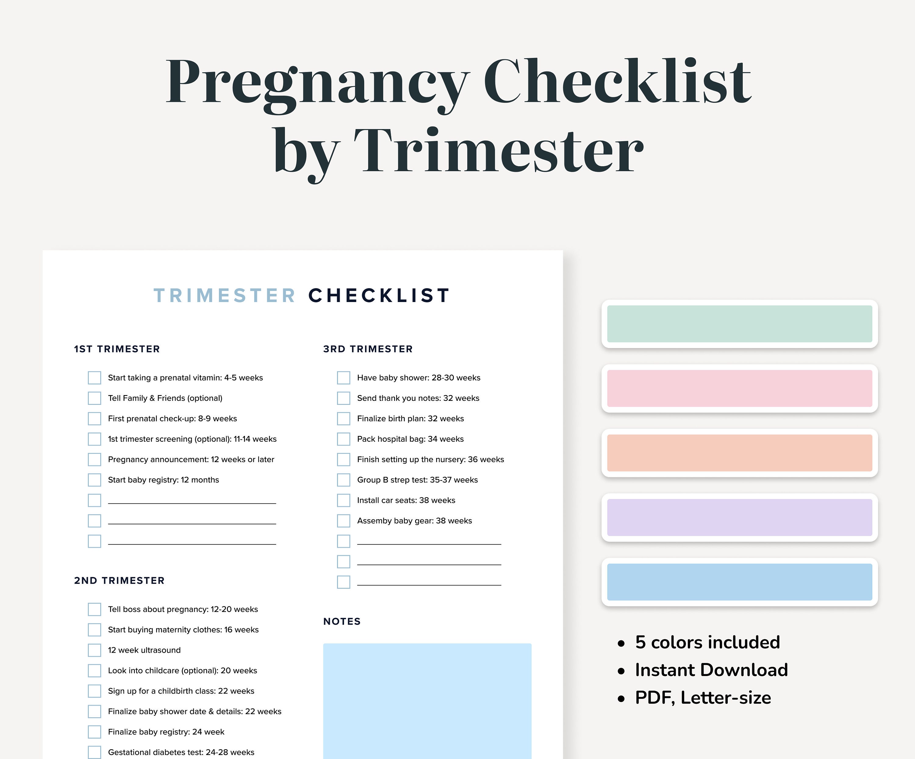 Pregnancy Trimester Checklist Printable, Pregnancy to Do List, First ...