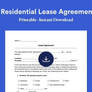 Residential Lease Agreement Template | Editable Instant Download | Rental Agreement Form | Rental Contract
