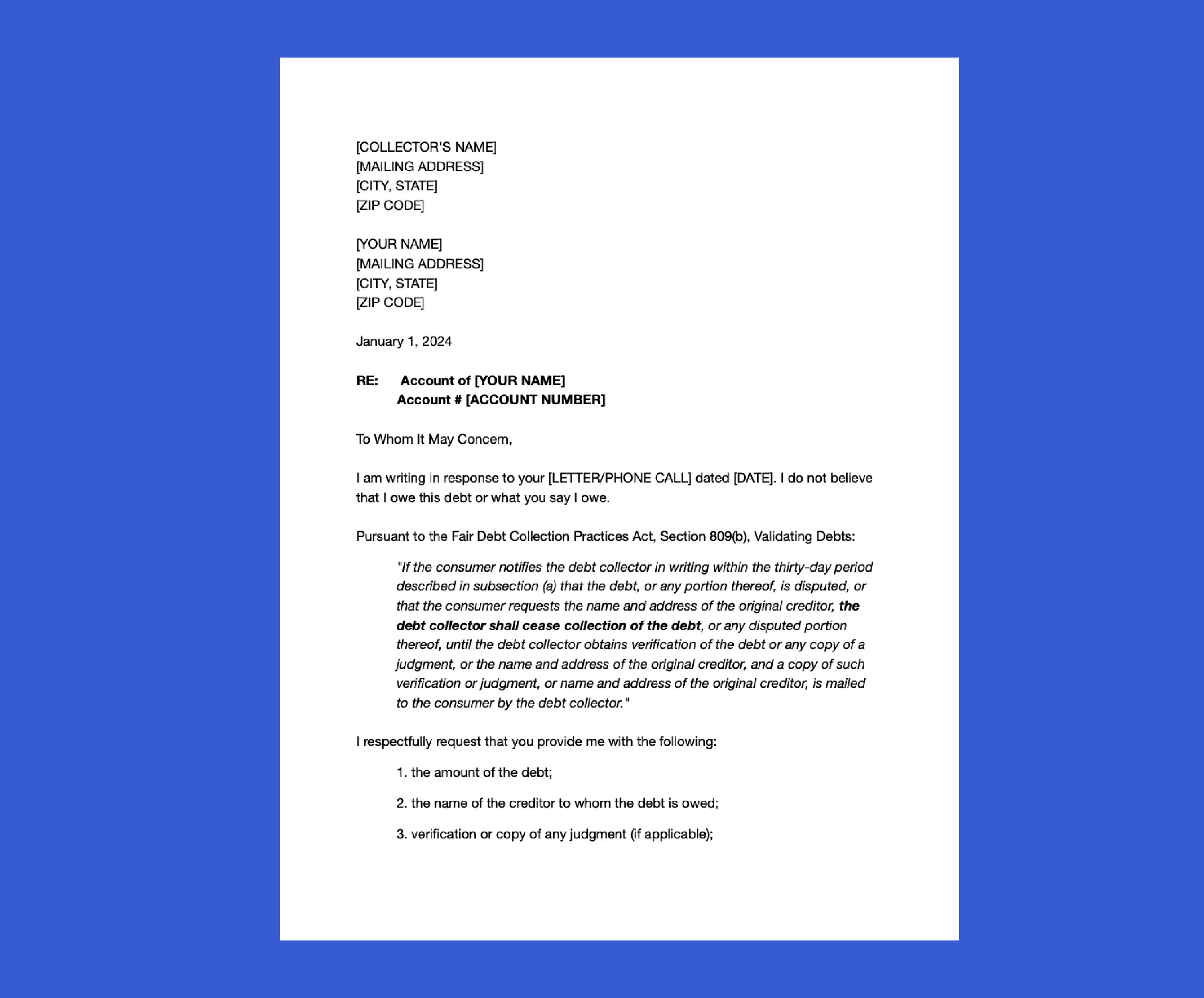 Example Collection Dispute Letter Debt Collection Dispute Letter Template (PDF, DOCX) - Etsy