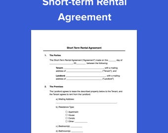 Short Term Rental Agreement Template: Vacation Lease (Instant Download)