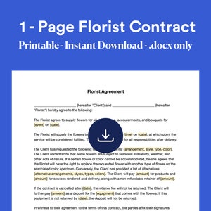 Florist Contract / Venue Florist Agreement / Simple Venue Flower Contract Provider Form - Editable DOCX files