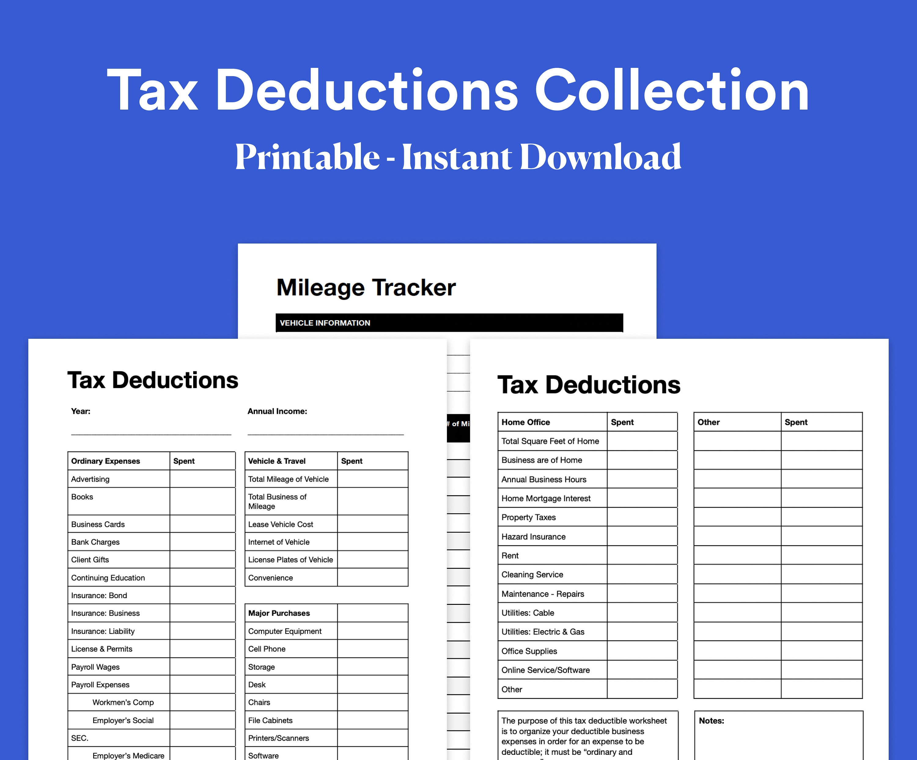 Business Tax Deductions \u0026 Mileage Tracker | Editable PDF, DOCX - Etsy, image size:3000x2488
