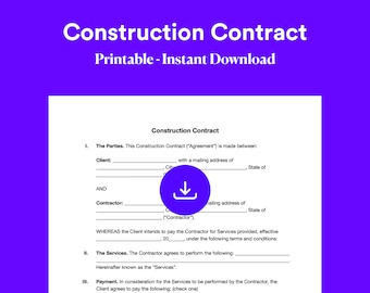 Editable Construction Contract Template (PDF, DOCX)