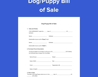 Dog Puppy Bill of (Editable PDF & DOCX