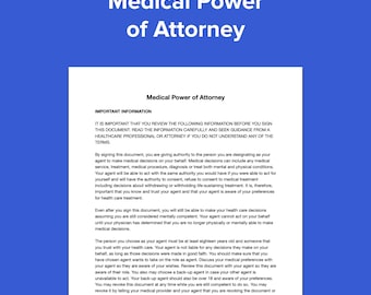 Medical Power Of Attorney Template - Editable PDF & DOCX File - Available for Instant download