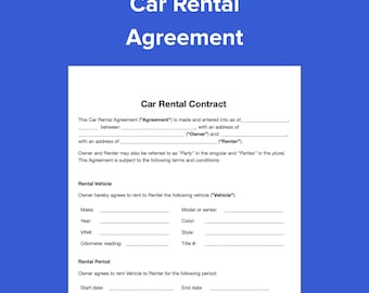 Editable Car Rental Agreement Template (Instant Download)