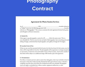 Photography Contract, Templates for Photographers, Editable PDF & DOCX files