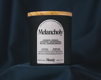 Melancholie | Kerze aus Amber, Zeder, Jasmin, Mandarine, Moschus, Sandelholz | Kokosnuss Wachskerze | Holzdocht Kerze