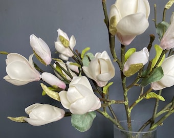 Artificial White Magnolia Branch Stem (Short) - Faux Blossom - Incredibly Realistic