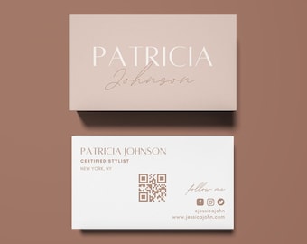 Tarjeta de presentación estilo bohemio pastel - Plantilla de tarjeta de presentación con código QR - Plantilla editable - Plantilla de Canva