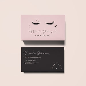 Lash business card- Pink business card template-Pastel business card-Editable template-Canva template