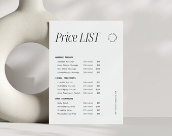 Minimalist Salon Price List Template: Editable Canva Design