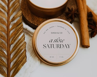 Boho Candle Label Template: Round Beige Design (Editable Canva Template)