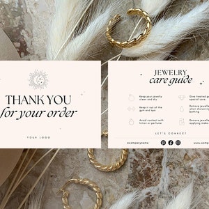Modèle de carte de remerciement pour bijoux - Carte de remerciement d'entreprise de bracelet-Céleste-Modèle modifiable-Modèle toile-Téléchargement instantané