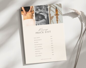 Customizable Massage Price List Template: Modern Canva Design (Instant Download)