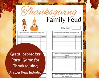 Family Feud Thanksgiving Trivia Game, Fall Icebreaker Game, Thanksgiving Party Game, Friendsgiving Party Ideas, Autumn Games for School,