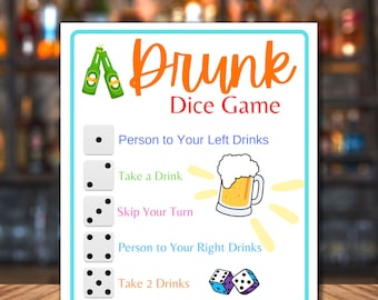 Drunk Dice Printable Games for Adults, Drinking Game, Adult Party Games, Drinking Dice Game, Alcohol Games