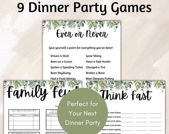 9 juegos de cena imprimibles, juegos de mesa para cenar, juegos para romper el hielo, juegos de cena para adultos