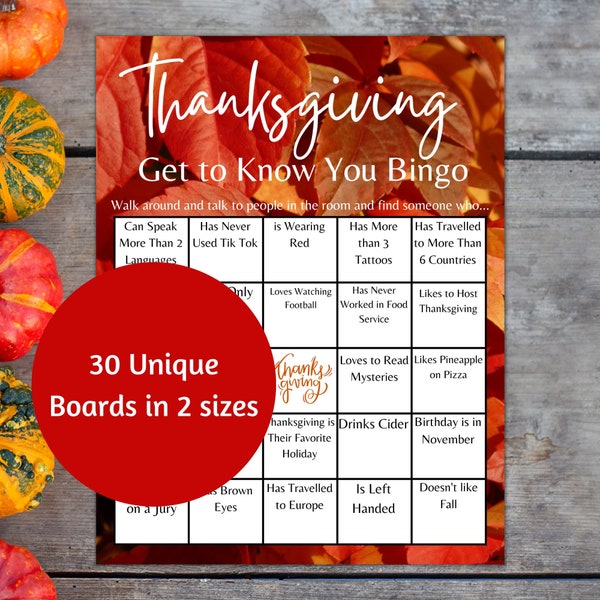 Thanksgiving Find the Guest Human Bingo, Friendsgiving Get to Know You Icebreaker Bingo Party Games, Employee Bingo Office Party Game