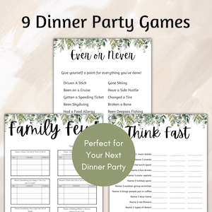 9 Printable Dinner Party Games, Dinner Table Party Games, Icebreaker Games, Dinner Party Games For Adults