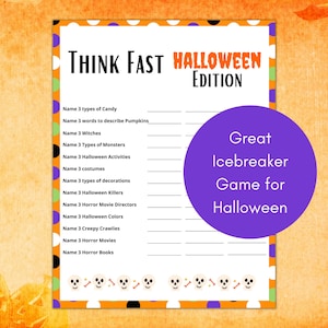 Think Fast Printable Scattergories Halloween Party Game, Halloween Games for Family, Holiday Games for Adults, Minute to win it