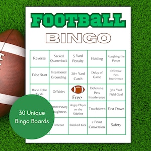 Football Bingo, Super Bowl Party Game, Football Bingo Board, Football Themed Game