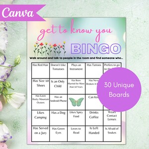 Spring Find the Guest Human Bingo, Get to Know You Icebreaker Party Games, Employee Bingo Office Party Game