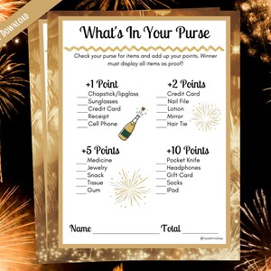 What&#39;s in Your Purse New Year&#39;s Printable Group Party Game | NYE What&#39;s in Your Bag