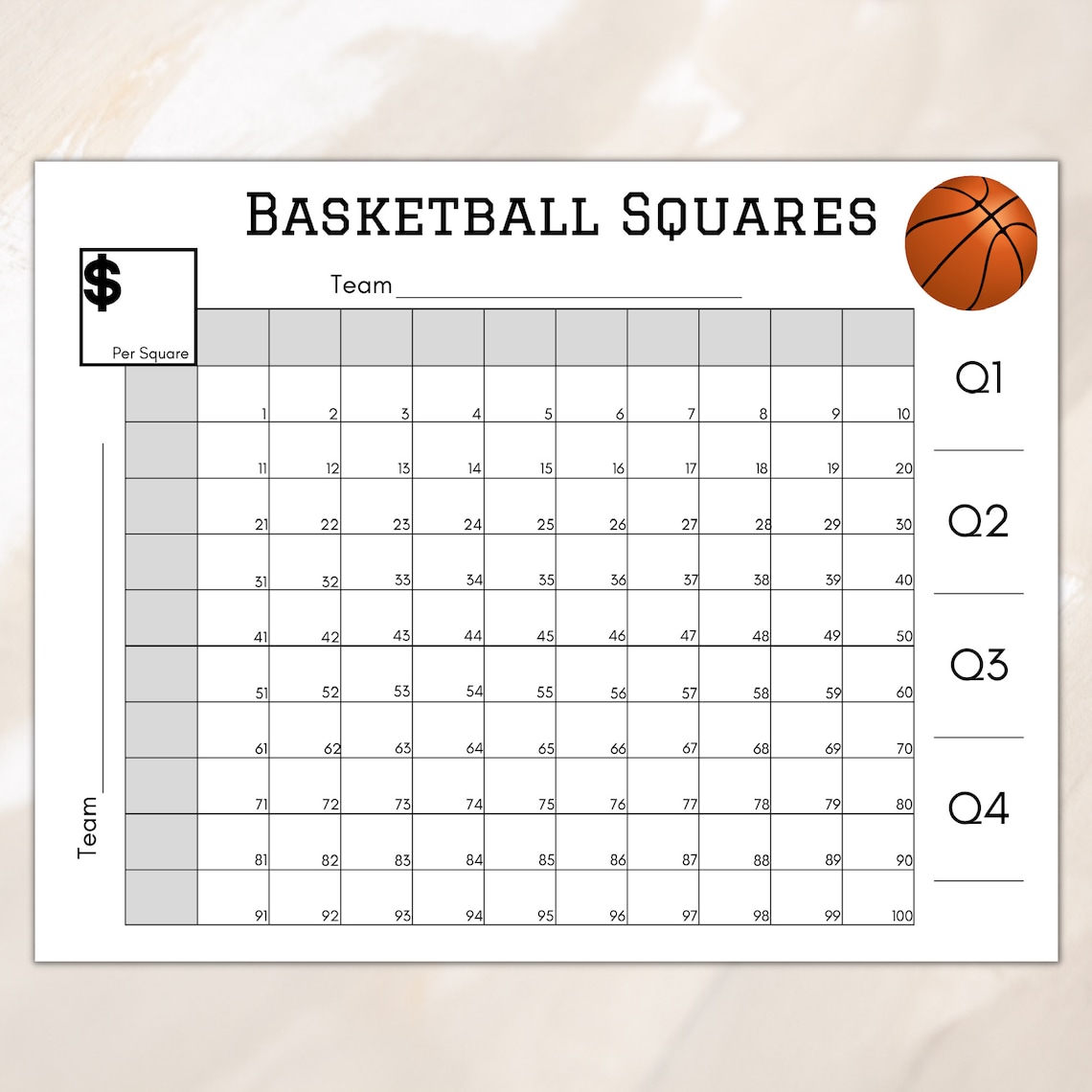 Printable Basketball Squares, NCAA Basketball Game, March Madness Printable Basketball Squares, NCAA Basketball Game, March Madness