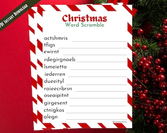 Christmas Word Scramble Printable Game, Christmas Word Game for Kids, Xmas Party Group Game, Instant Download