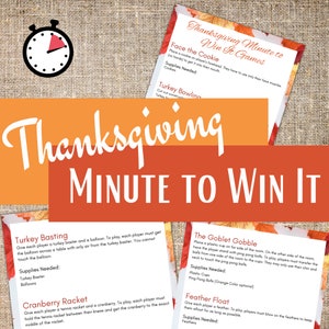 Thanksgiving Minute to Win It Games, 60 second Friendsgiving party games, Family Game Night