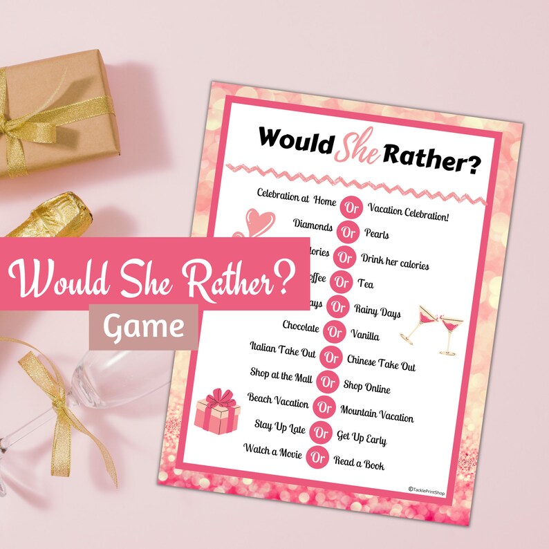 Would She Rather Bridal Shower Game Wedding Shower Game Hen Etsy